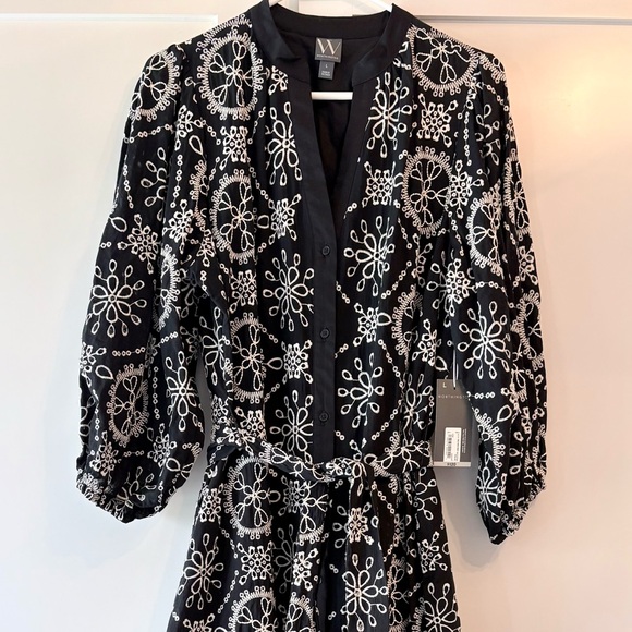 NWT Women’s Size L Worthington Black & White Embroidered Midi Shirtdress - Picture 2 of 12